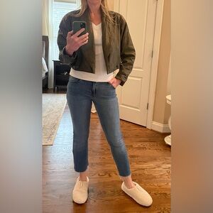 Vintage Leather Cropped Bomber Jacket